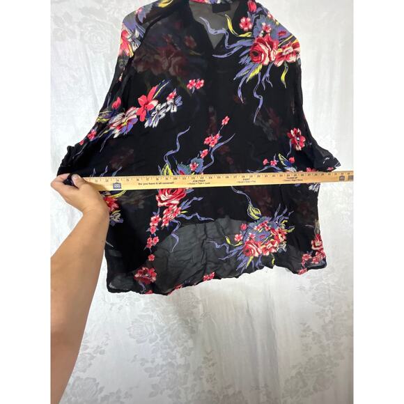 TopShop Button Up 4 Black Sheer Floral Whimsigoth Hi Lo Y2K - Picture 8 of 9